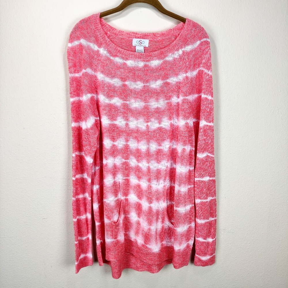 oSo Casuals Pink White Tie Dye Striped Sweater